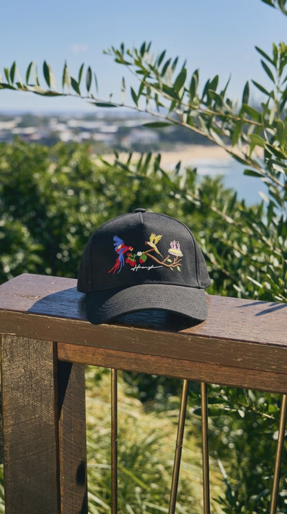 Birds Embroidery Cap - Black