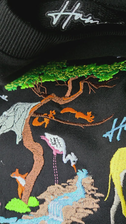 Animals Embroidery T-shirt - Black