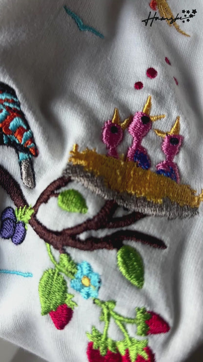 Birds Embroidery T-shirt - White