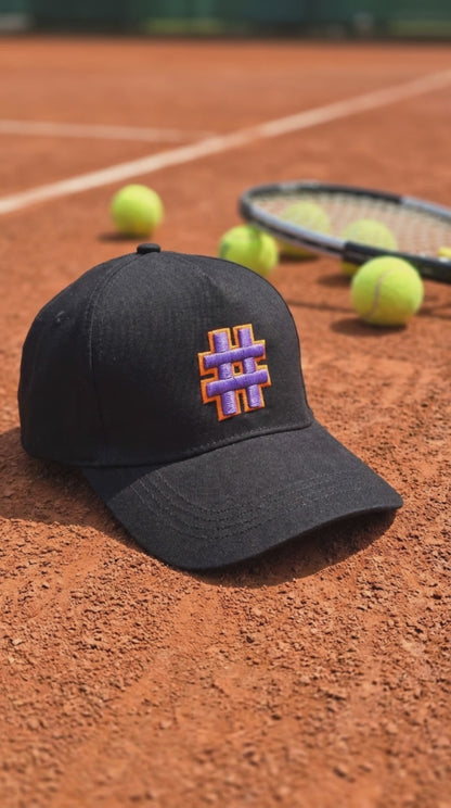 Hash Purple & Orange Embroidery Cap - Black