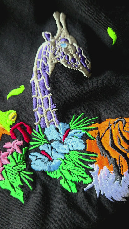 Jungle Biodiversity Embroidery T-shirt - Black