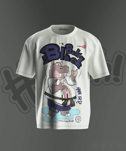 Hippo Black Belt Print T-shirt - White