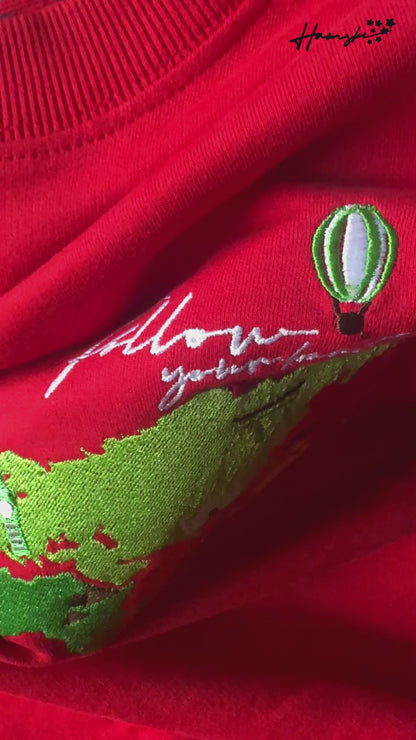 World Map Embroidery T-shirt - Red