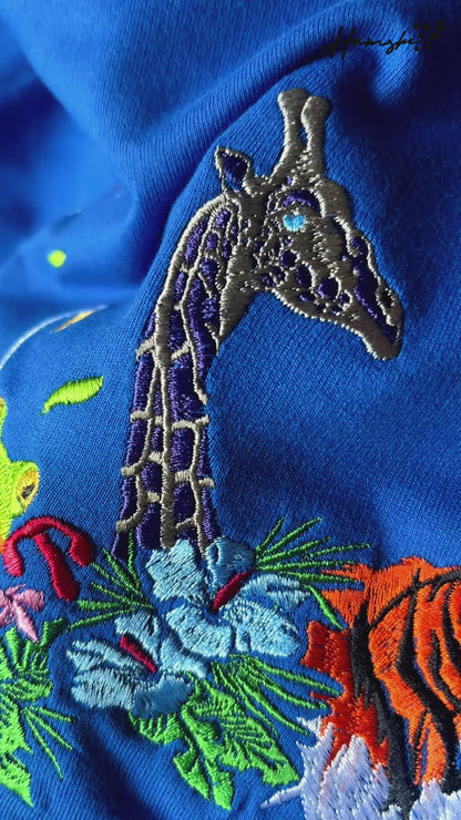 Jungle Biodiversity Embroidery T-shirt - Blue