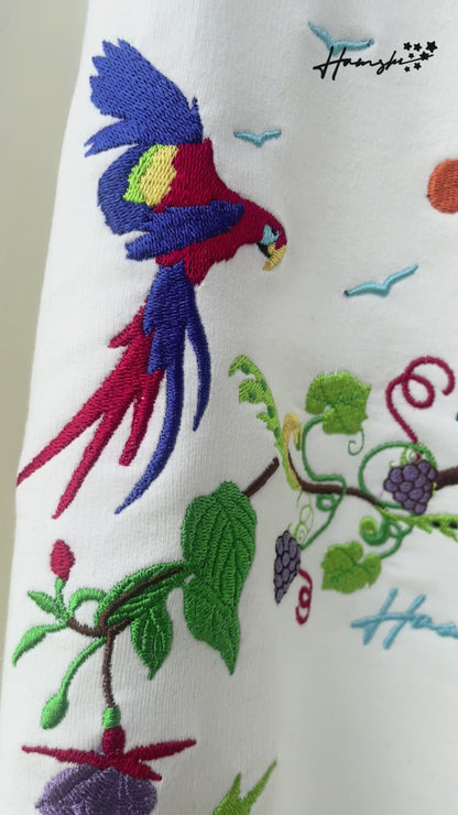 Birds Embroidery T-shirt - White