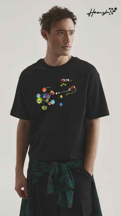 Billiards Embroidery T-shirt - Black