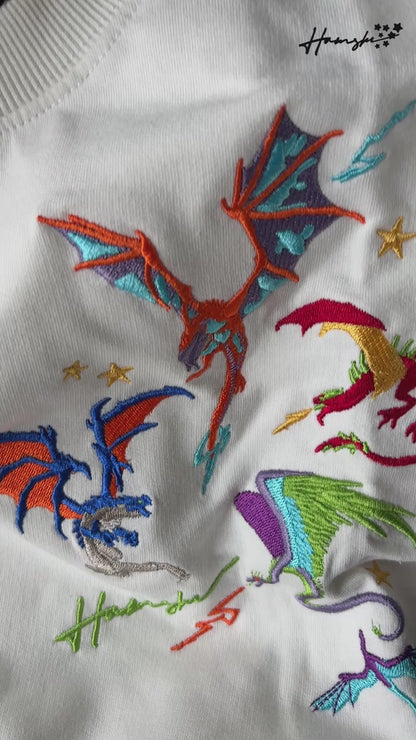 Dragons Fire Embroidery T-shirt - White