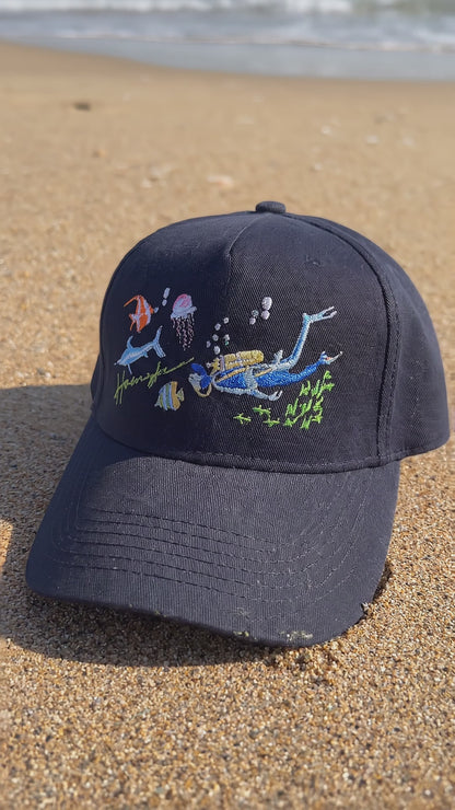 Scuba Embroidery Cap - Black