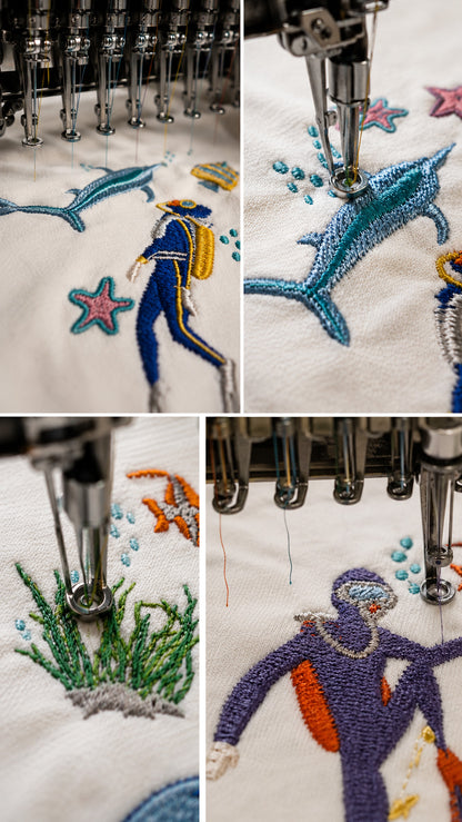Scuba Divers Embroidery T-shirt - White