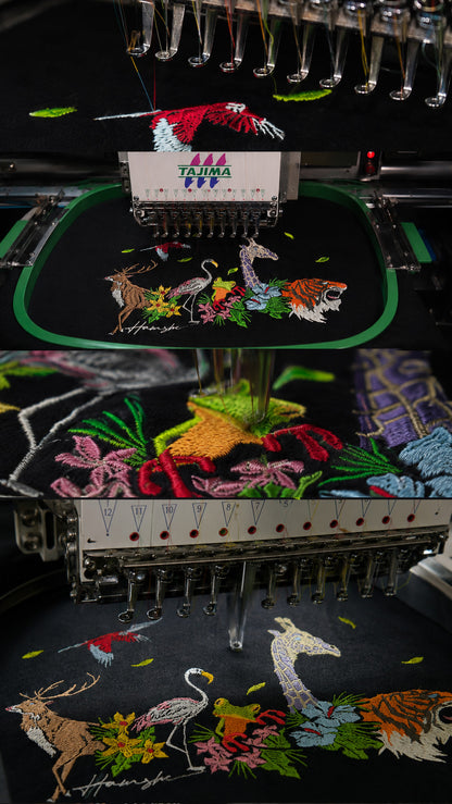 Jungle Biodiversity Embroidery T-shirt - Black